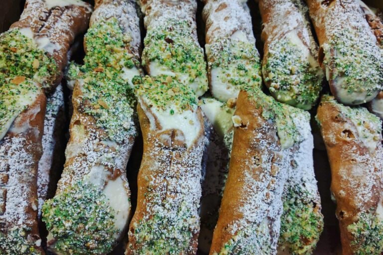 Classic Italian cannoli with ricotta filling with pistachios from Rosie’s Sidekick Sandwich Shop